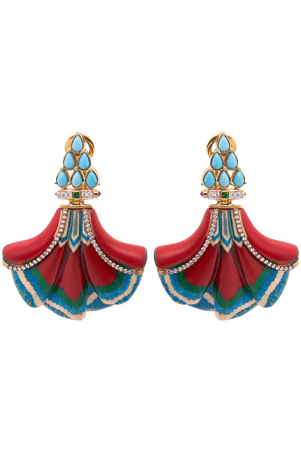 SILVIA FURMANOVICH-Turquoise Silk Road Marquetry Earrings-YELLOW GOLD