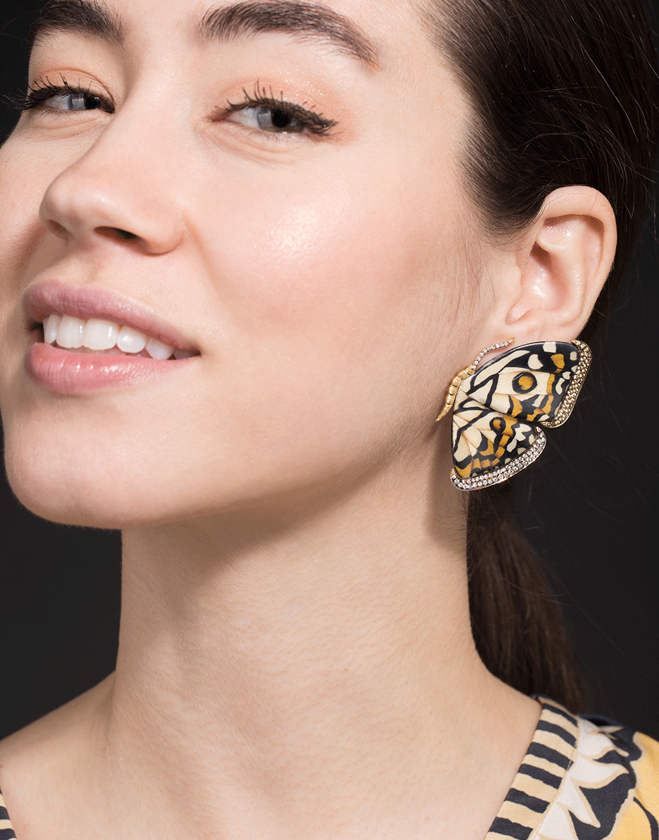 SILVIA FURMANOVICH-White and Yellow Marquetry Butterfly Earrings-YELLOW GOLD
