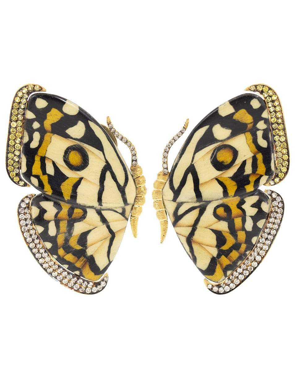 SILVIA FURMANOVICH-White and Yellow Marquetry Butterfly Earrings-YELLOW GOLD