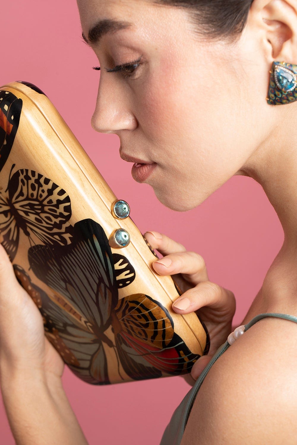 SILVIA FURMANOVICH-Blue Topaz and Marquetry Butterfly Clutch-YELLOW GOLD