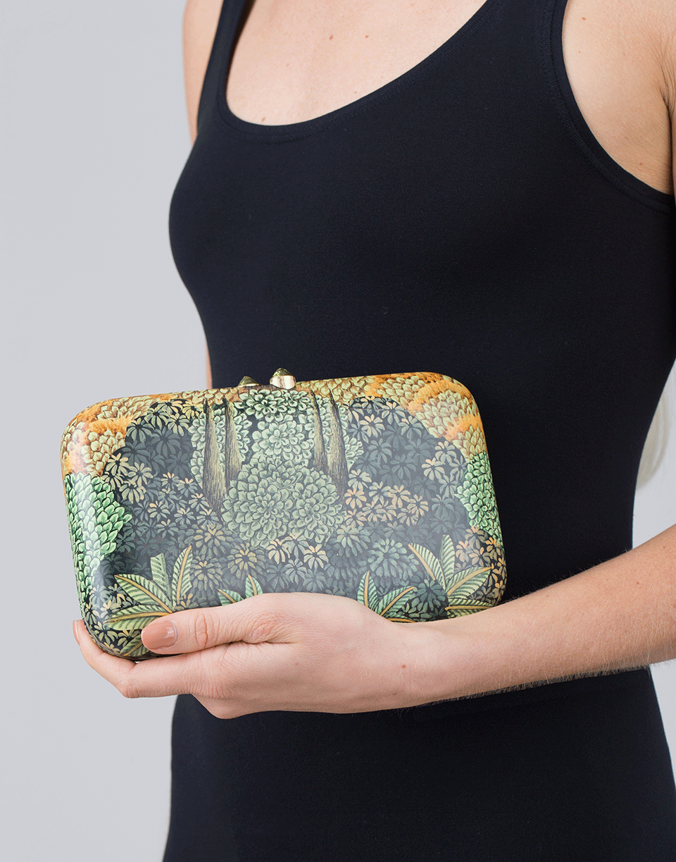 SILVIA FURMANOVICH-Floral Hand Painted Clutch-YELLOW GOLD