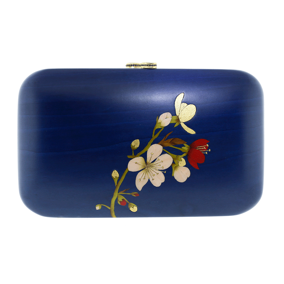 SILVIA FURMANOVICH-Marquetry Blue Floral Clutch-YELLOW GOLD