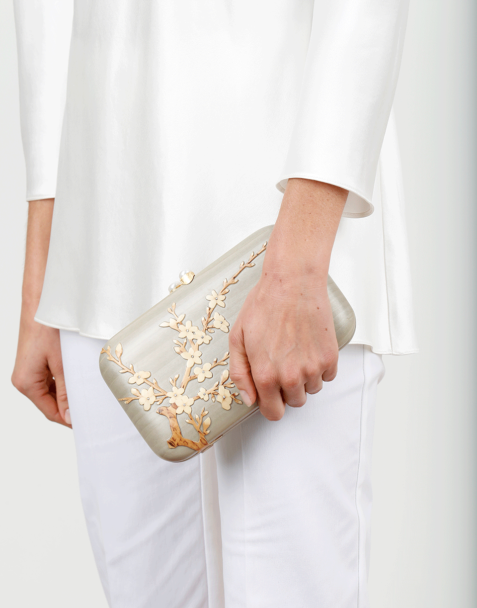 SILVIA FURMANOVICH-Marquetry Cherry Blossom Clutch-YELLOW GOLD