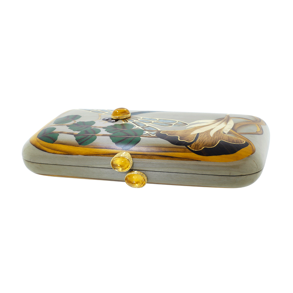 SILVIA FURMANOVICH-Marquetry Dragonfly Clutch-YELLOW GOLD