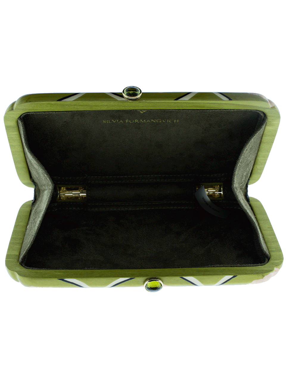 SILVIA FURMANOVICH-Marquetry India Green Clutch-YELLOW GOLD