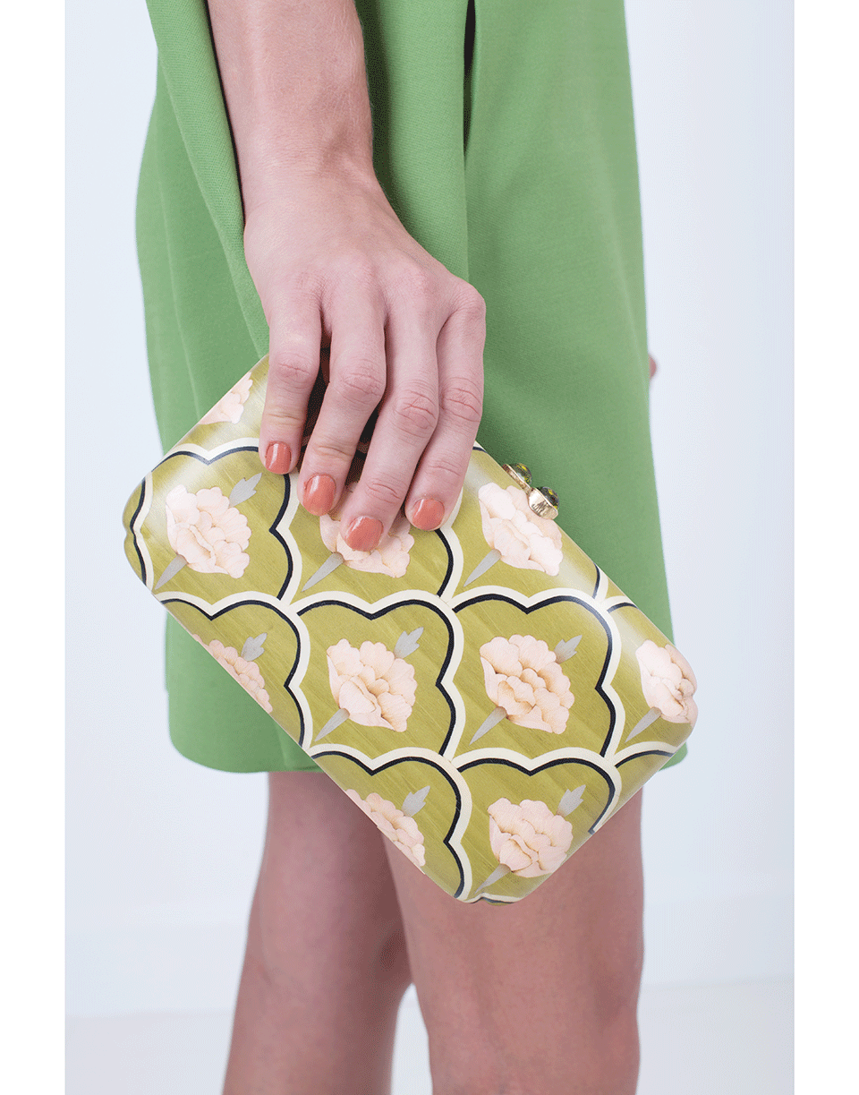 SILVIA FURMANOVICH-Marquetry India Green Clutch-YELLOW GOLD