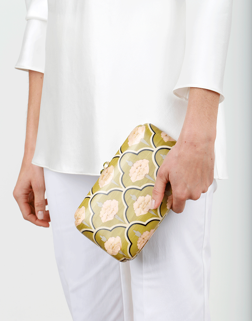SILVIA FURMANOVICH-Marquetry India Green Clutch-YELLOW GOLD