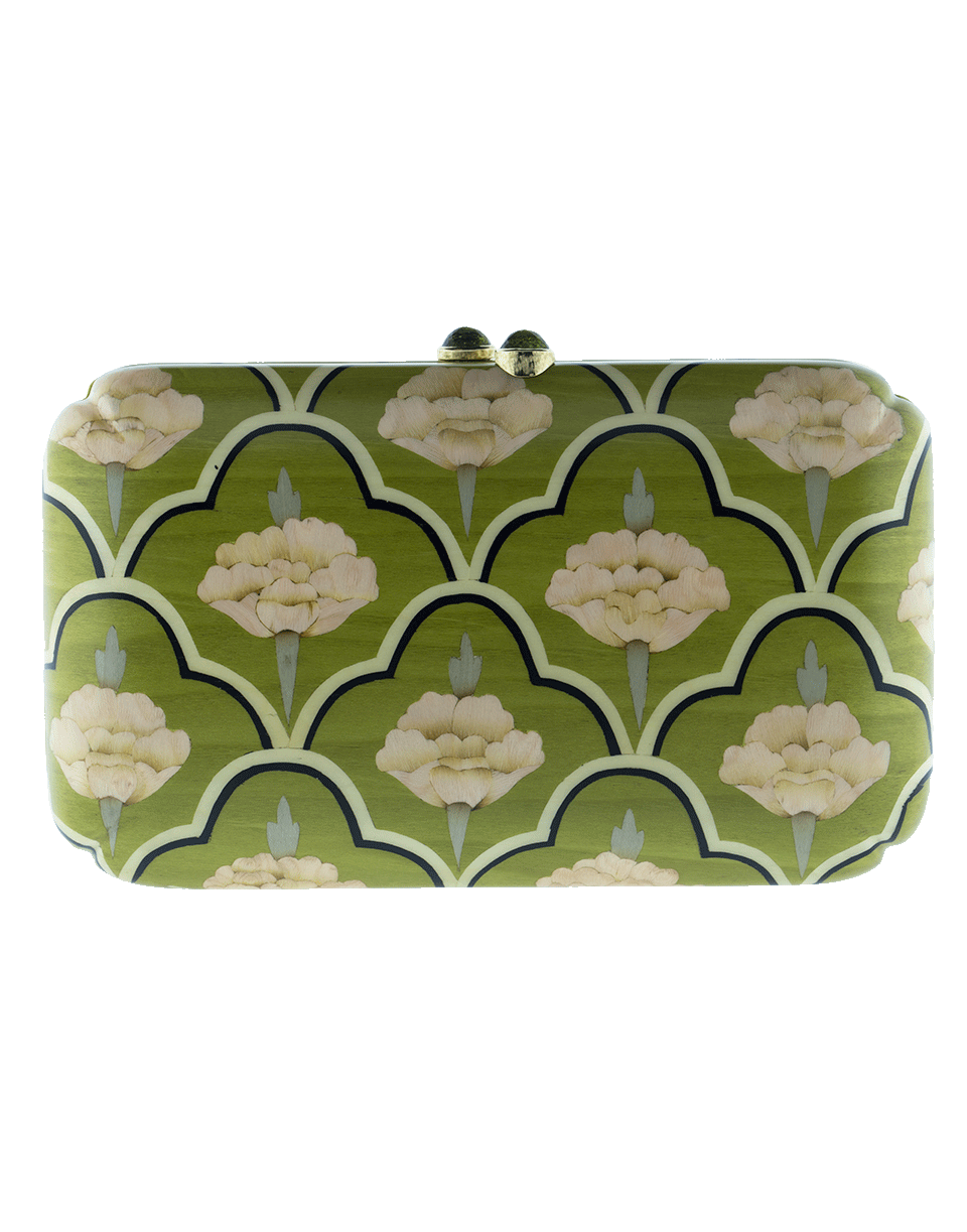 SILVIA FURMANOVICH-Marquetry India Green Clutch-YELLOW GOLD