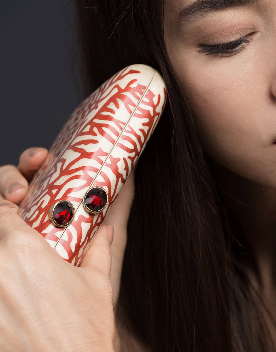 SILVIA FURMANOVICH-Marquetry Red Coral Clutch-YELLOW GOLD
