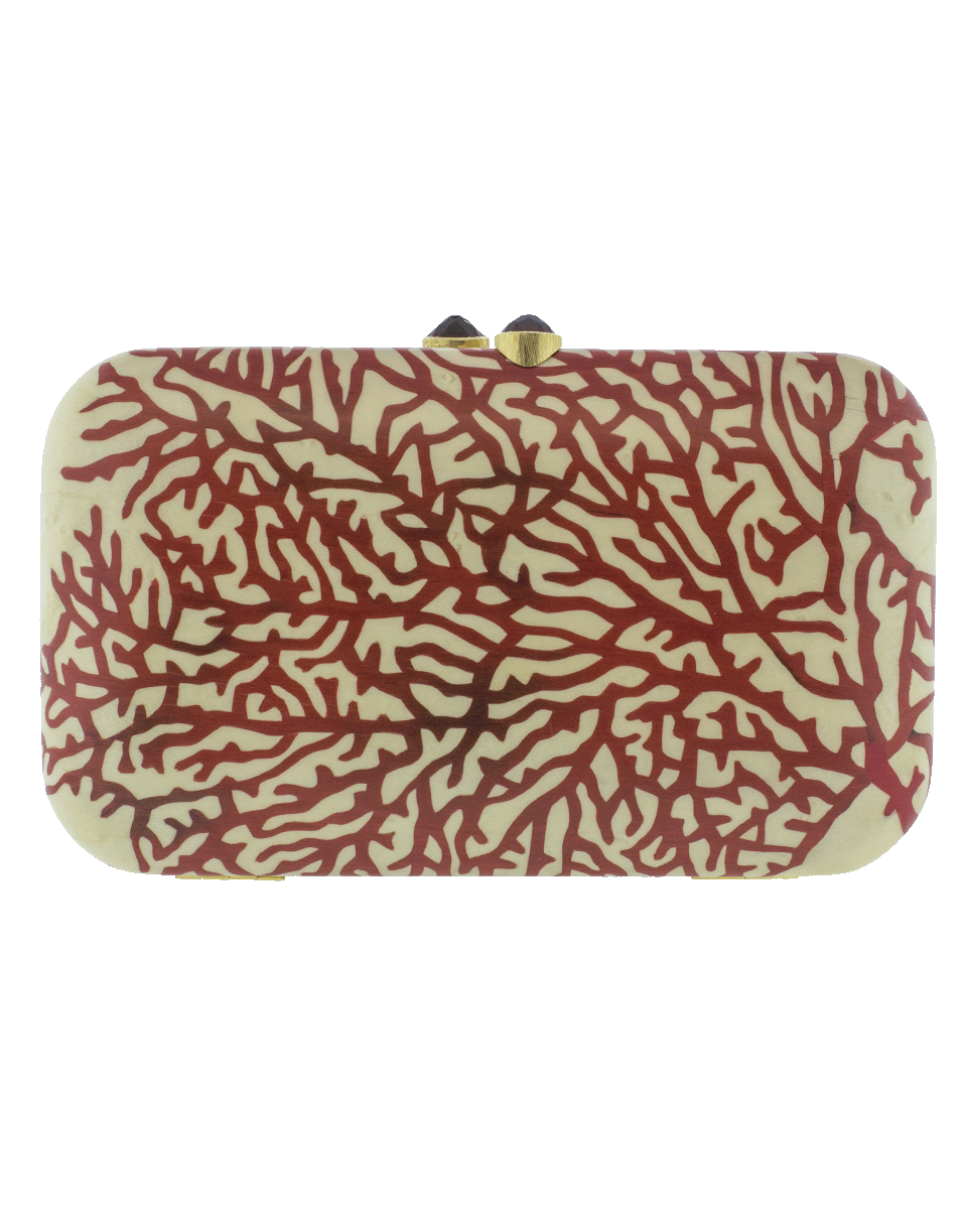 SILVIA FURMANOVICH-Marquetry Red Coral Clutch-YELLOW GOLD