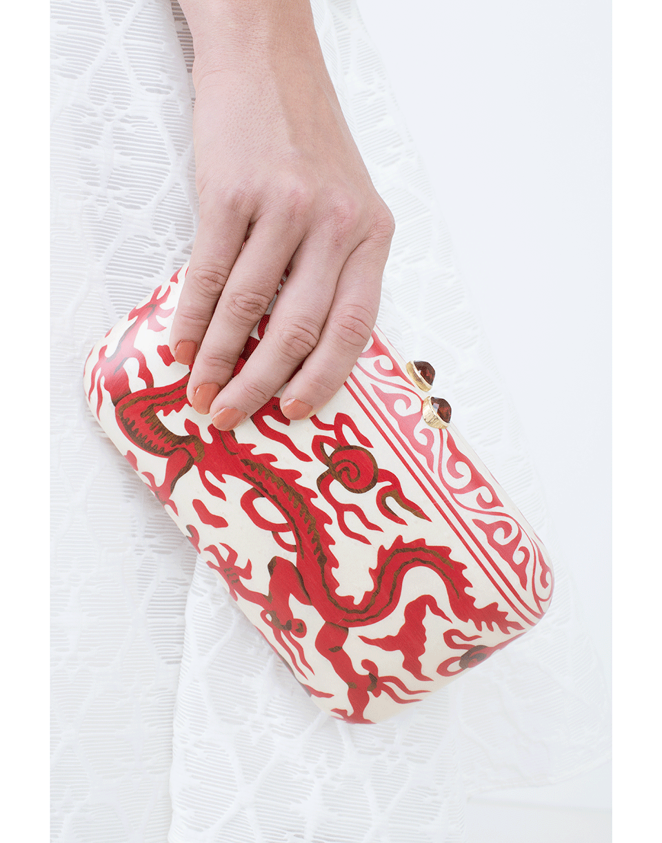 SILVIA FURMANOVICH-Marquetry Red Dragon Clutch-YELLOW GOLD