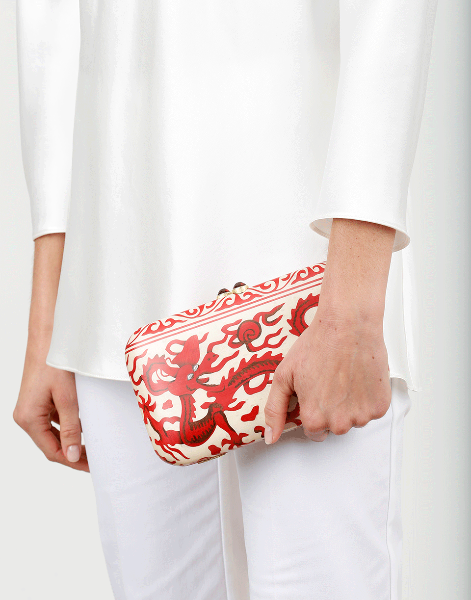 SILVIA FURMANOVICH-Marquetry Red Dragon Clutch-YELLOW GOLD