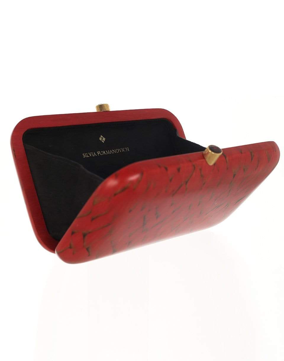 SILVIA FURMANOVICH-Marquetry Red Flame Scale Clutch-YELLOW GOLD