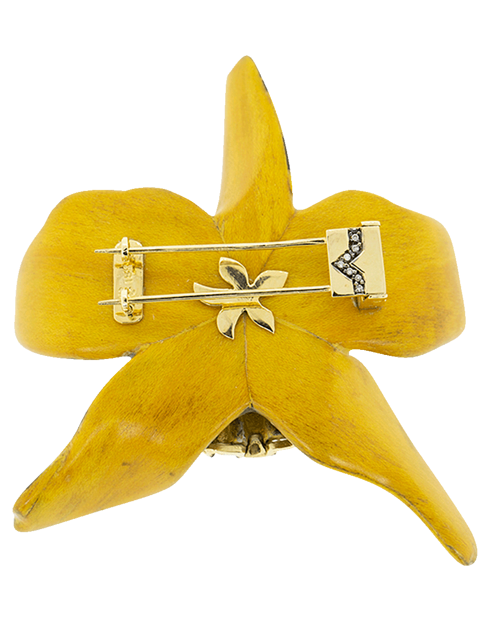 SILVIA FURMANOVICH-Sculptural Botanical Marquetry Yellow Spotted Orchid Brooch-YELLOW GOLD