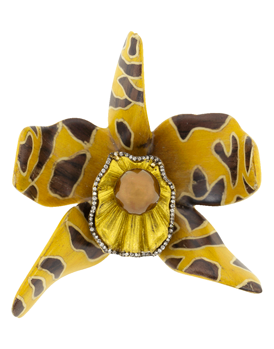 SILVIA FURMANOVICH-Sculptural Botanical Marquetry Yellow Spotted Orchid Brooch-YELLOW GOLD