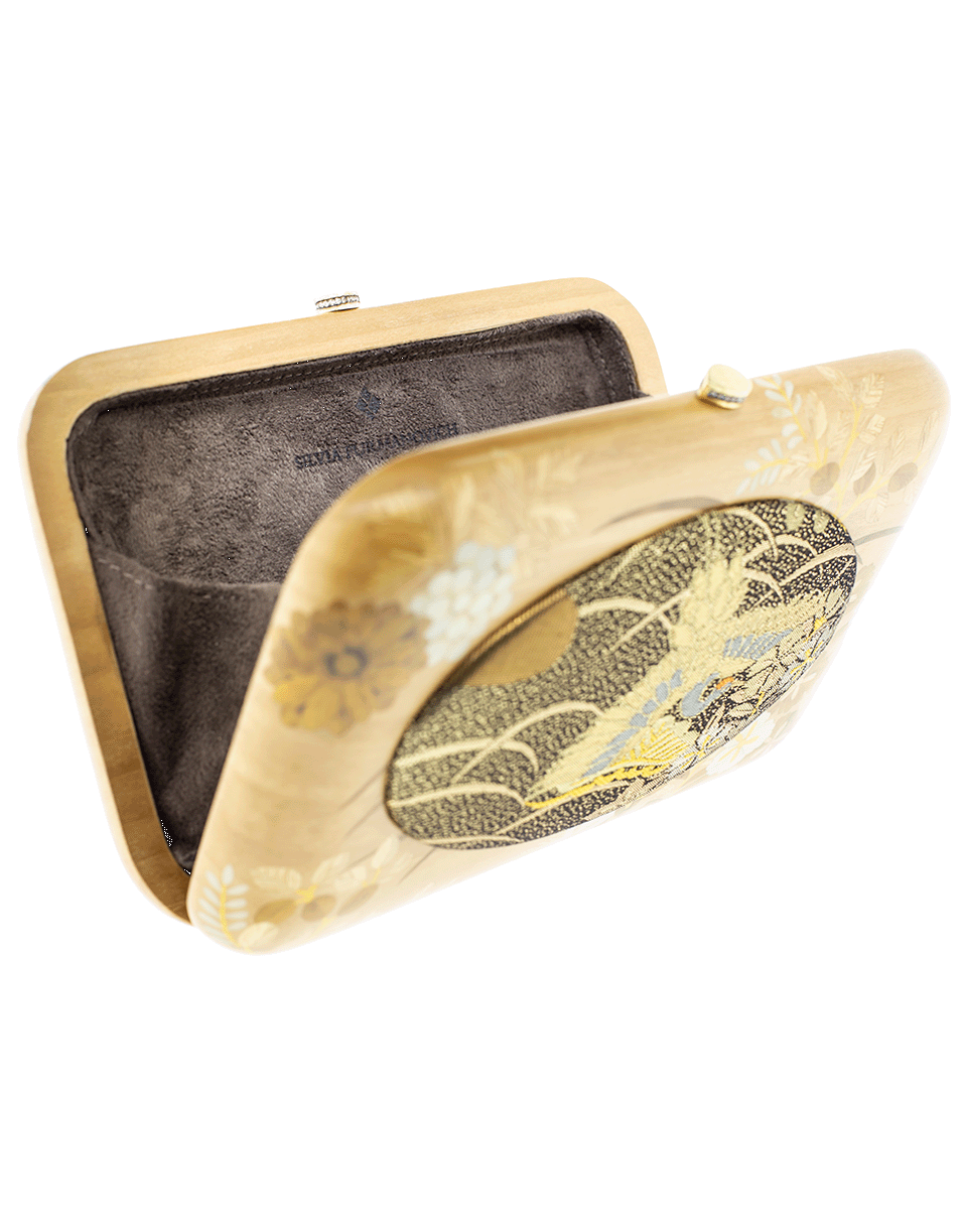 SILVIA FURMANOVICH-Vintage Japanese Fabric Wood Clutch-YELLOW GOLD