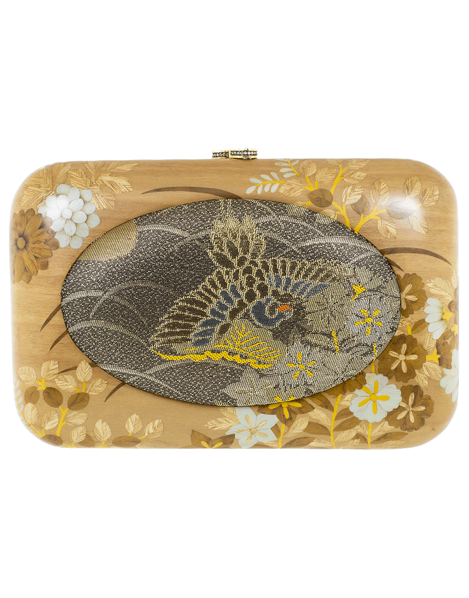 SILVIA FURMANOVICH-Vintage Japanese Fabric Wood Clutch-YELLOW GOLD