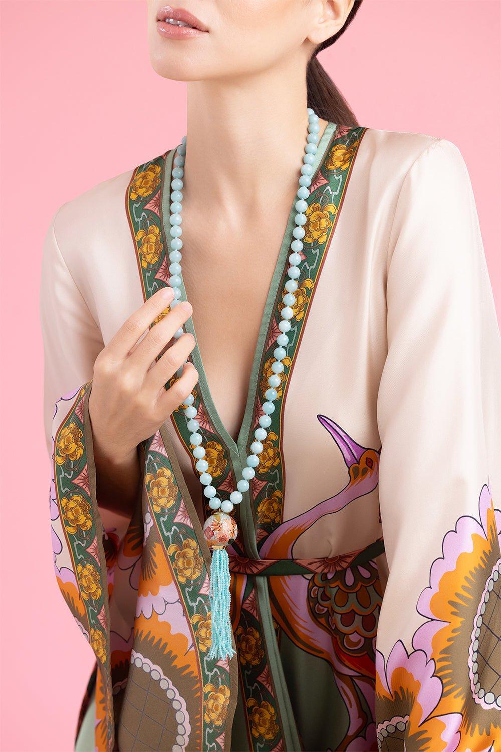 SILVIA FURMANOVICH-Amazonite Marquetry Tassel Necklace-YELLOW GOLD
