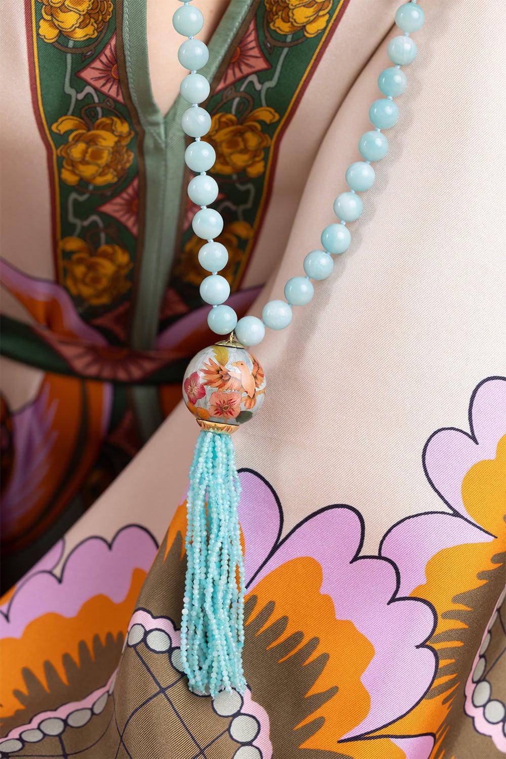 SILVIA FURMANOVICH-Amazonite Marquetry Tassel Necklace-YELLOW GOLD