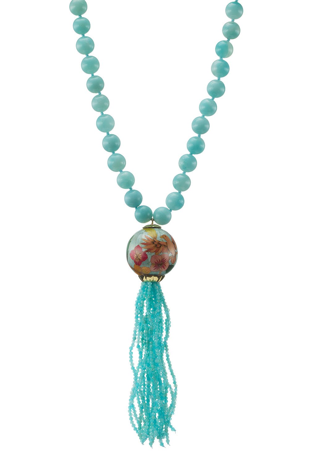 SILVIA FURMANOVICH-Amazonite Marquetry Tassel Necklace-YELLOW GOLD
