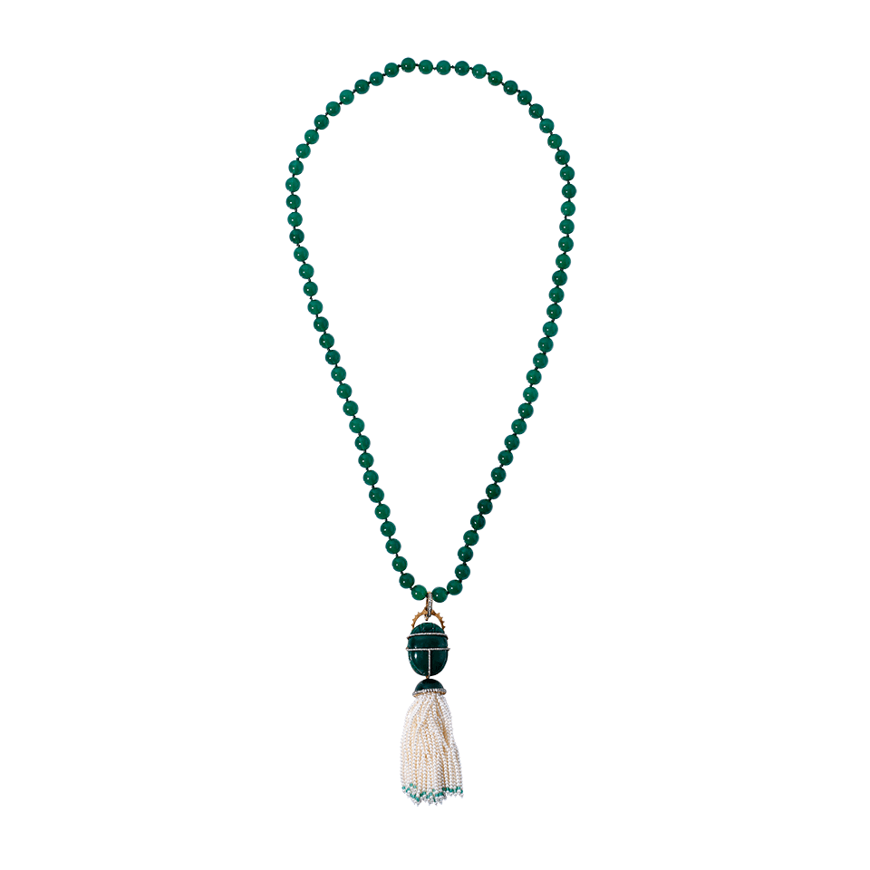 SILVIA FURMANOVICH-Dumortierite Scarab Pearl Tassel Necklace-YELLOW GOLD