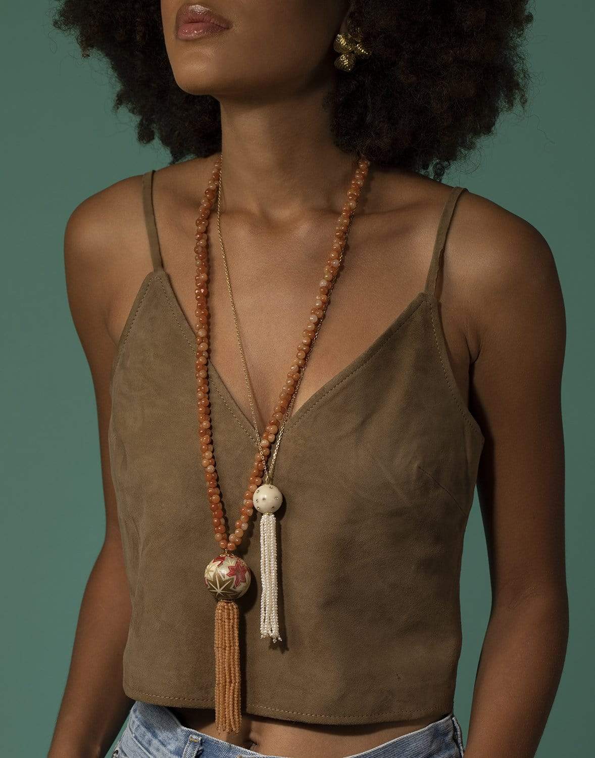 SILVIA FURMANOVICH-Jarina Bead and Pearl Tassel Necklace-YELLOW GOLD