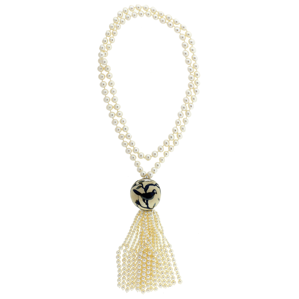 SILVIA FURMANOVICH-Marquetry Blue Bird Tassel Necklace-YELLOW GOLD