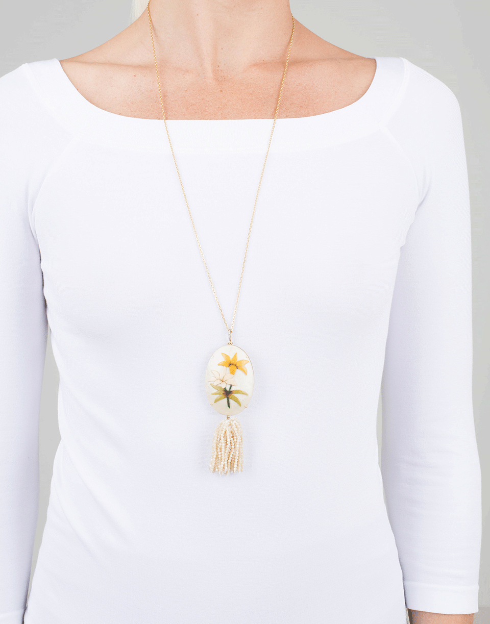 SILVIA FURMANOVICH-Marquetry Flower Tassel Necklace-YELLOW GOLD