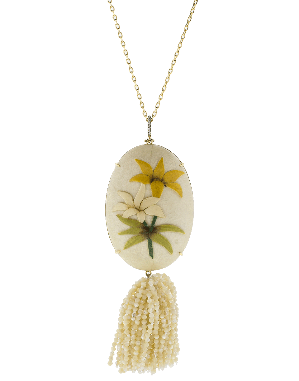 SILVIA FURMANOVICH-Marquetry Flower Tassel Necklace-YELLOW GOLD