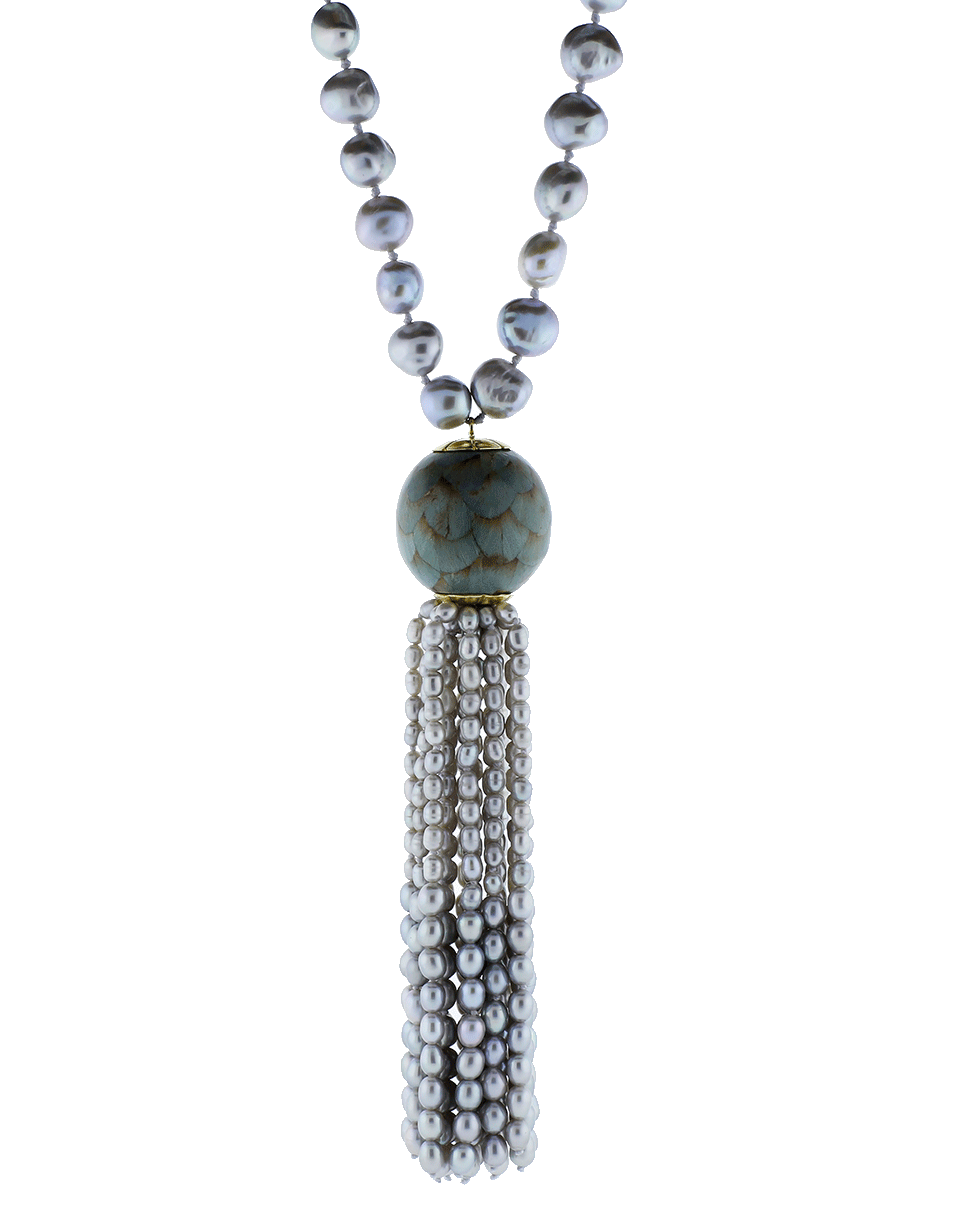SILVIA FURMANOVICH-Marquetry Light Blue Tassel Necklace-YELLOW GOLD