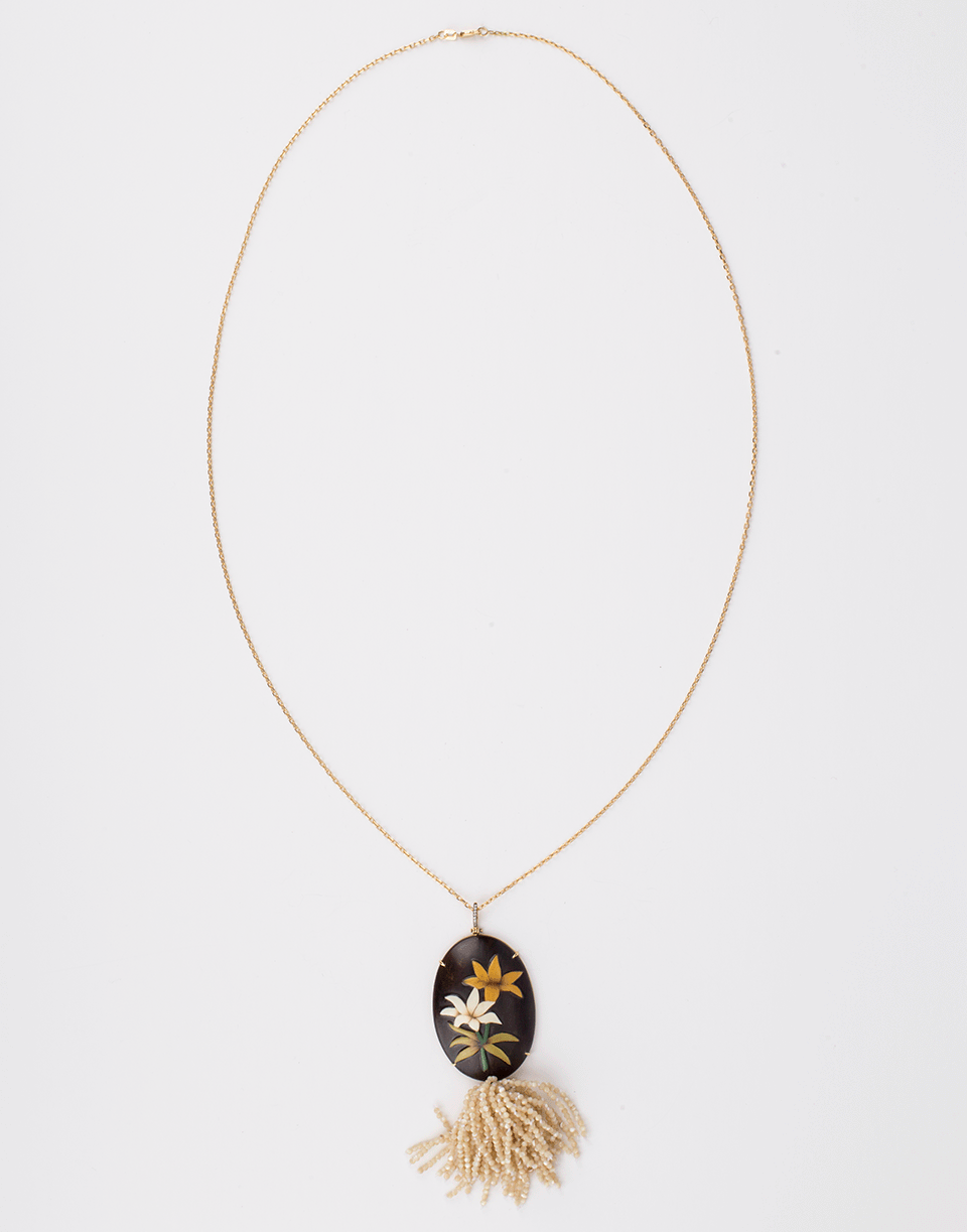 SILVIA FURMANOVICH-Marquetry Pearl Tassel Lily Necklace-YELLOW GOLD