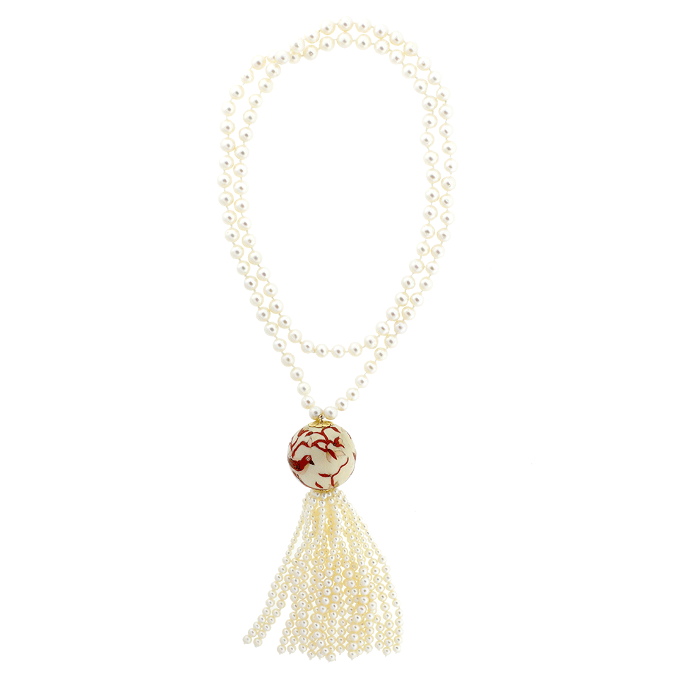 SILVIA FURMANOVICH-Marquetry Red Bird Tassel Necklace-YELLOW GOLD
