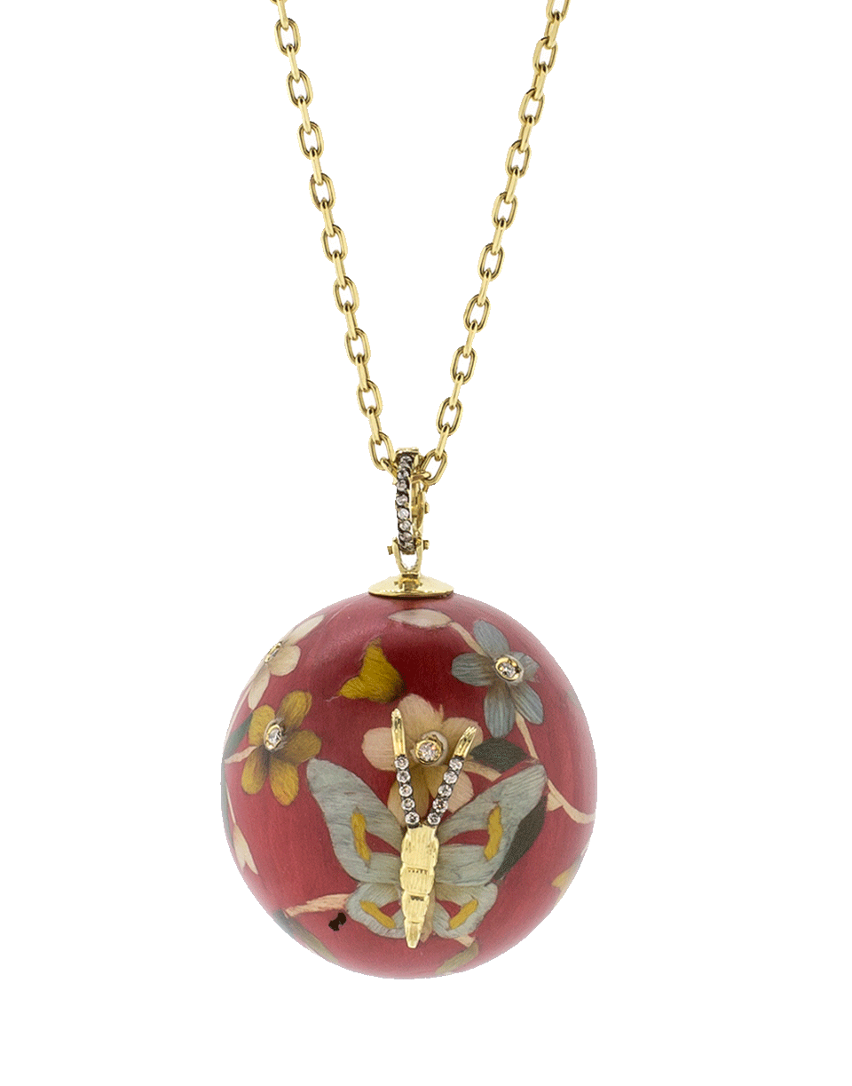 SILVIA FURMANOVICH-Marquetry Red Butterfly Necklace-YELLOW GOLD