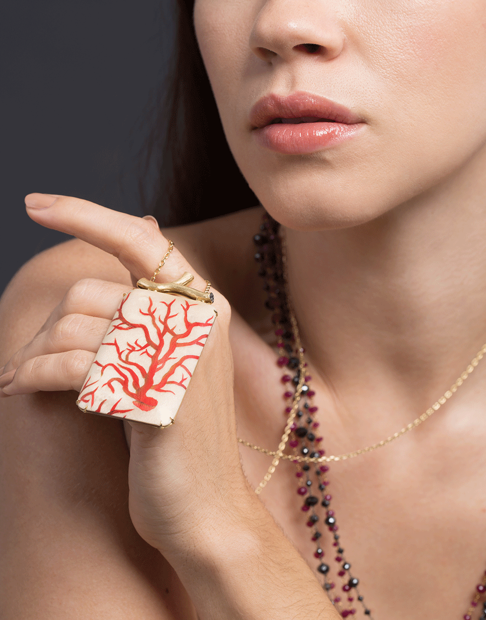 SILVIA FURMANOVICH-Marquetry Red Coral Necklace-YELLOW GOLD