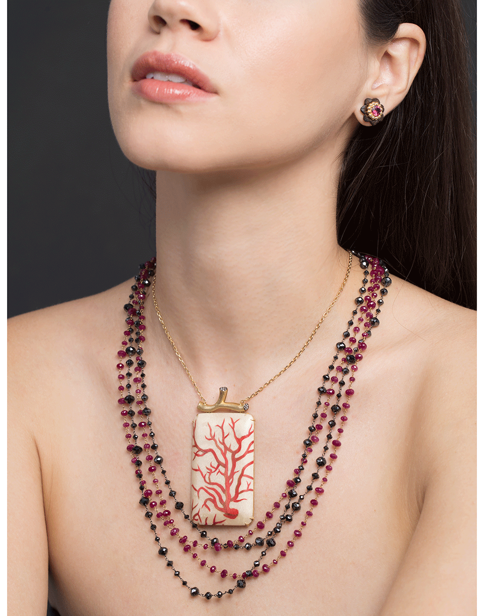 SILVIA FURMANOVICH-Marquetry Red Coral Necklace-YELLOW GOLD
