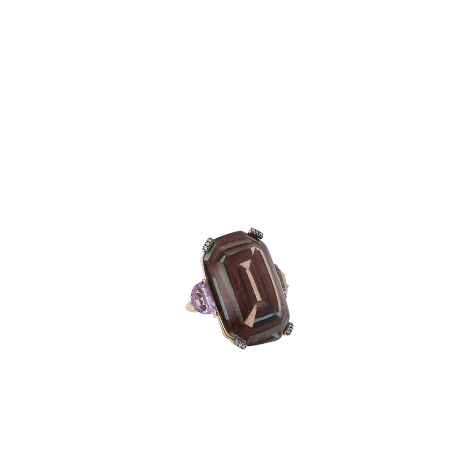 SILVIA FURMANOVICH-Marquetry Purple Geometric Ring-YELLOW GOLD