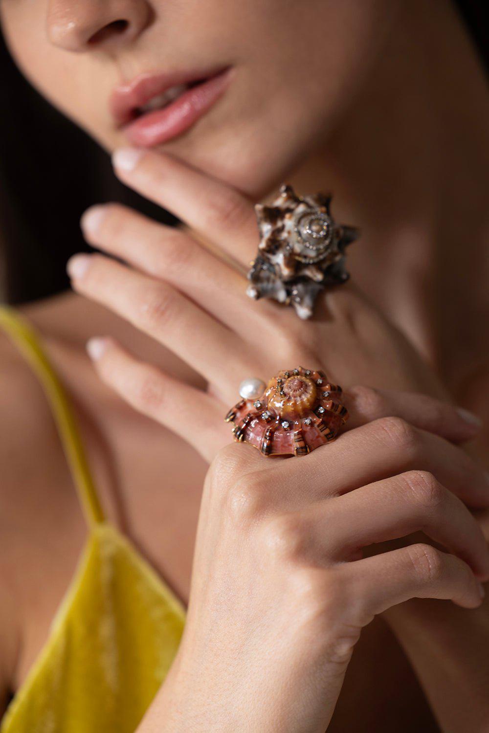 SILVIA FURMANOVICH-Snail Shell Spiral Pearl Ring-YELLOW GOLD