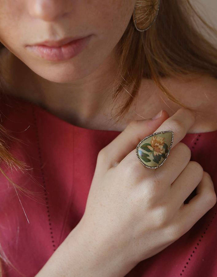 SILVIA FURMANOVICH-Marquetry Pink Lotus Ring-YELLOW GOLD