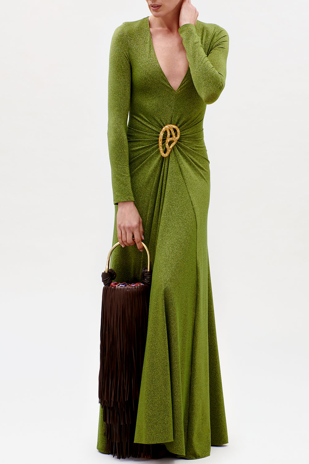 Melany Long Sleeve Embellished Dress-GREEN-XS-CLOTHINGDRESSGOWN-SILVIA TCHERASSI