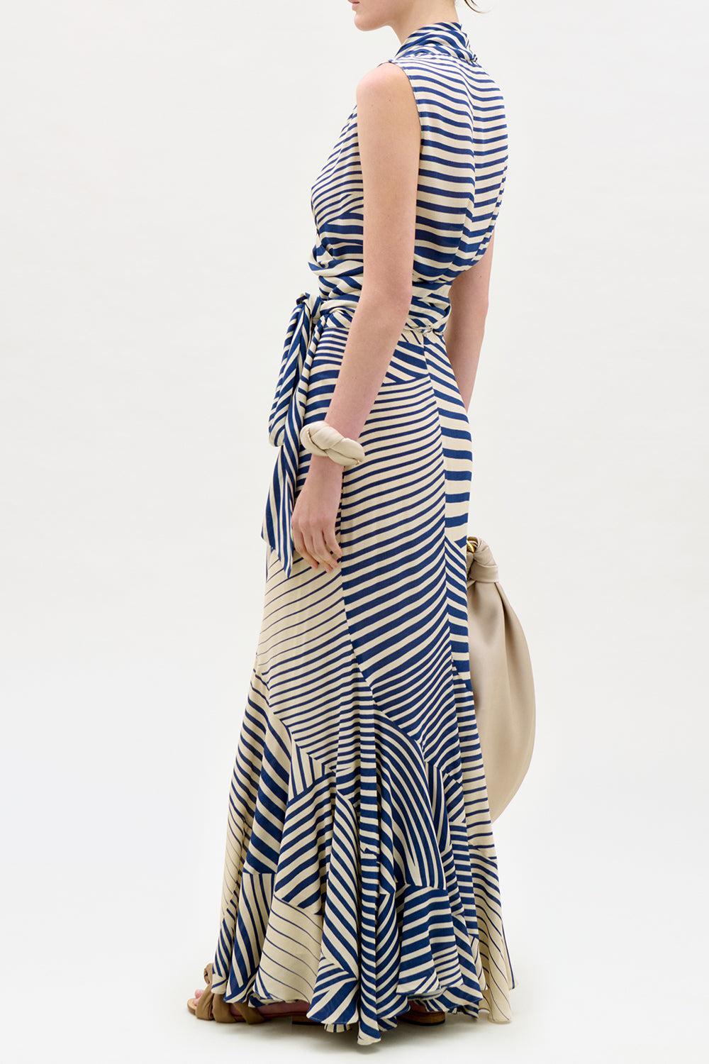 Florina Skirt - Blue Stripes-STRIPE-XS-CLOTHINGSKIRTMAXI-SILVIA TCHERASSI