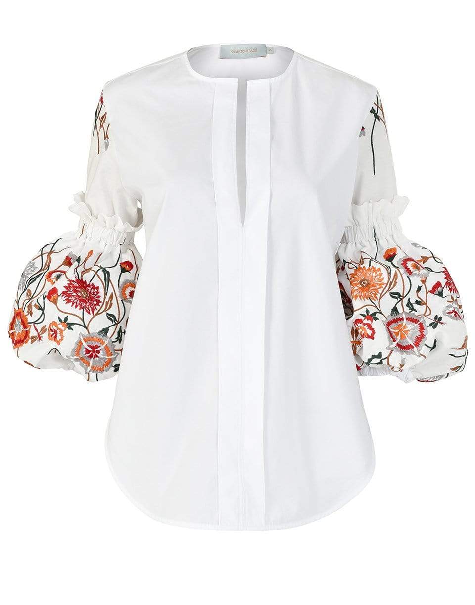 SILVIA TCHERASSI-Cotton Floral Embroidered Lucaya Shirt-