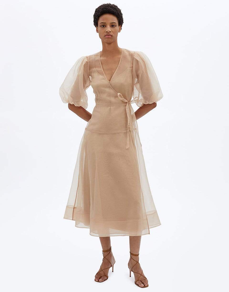SIMKHAI-Lorelai Recycled Organza
Belted Surplice Midi
Dress-