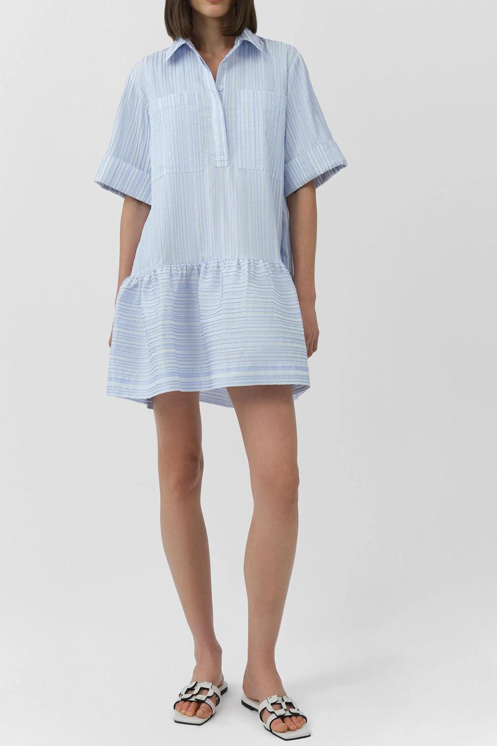 Cris Short Sleeve Shirt Dress-BLUE-XS-CLOTHINGDRESSCASUAL-SIMKHAI