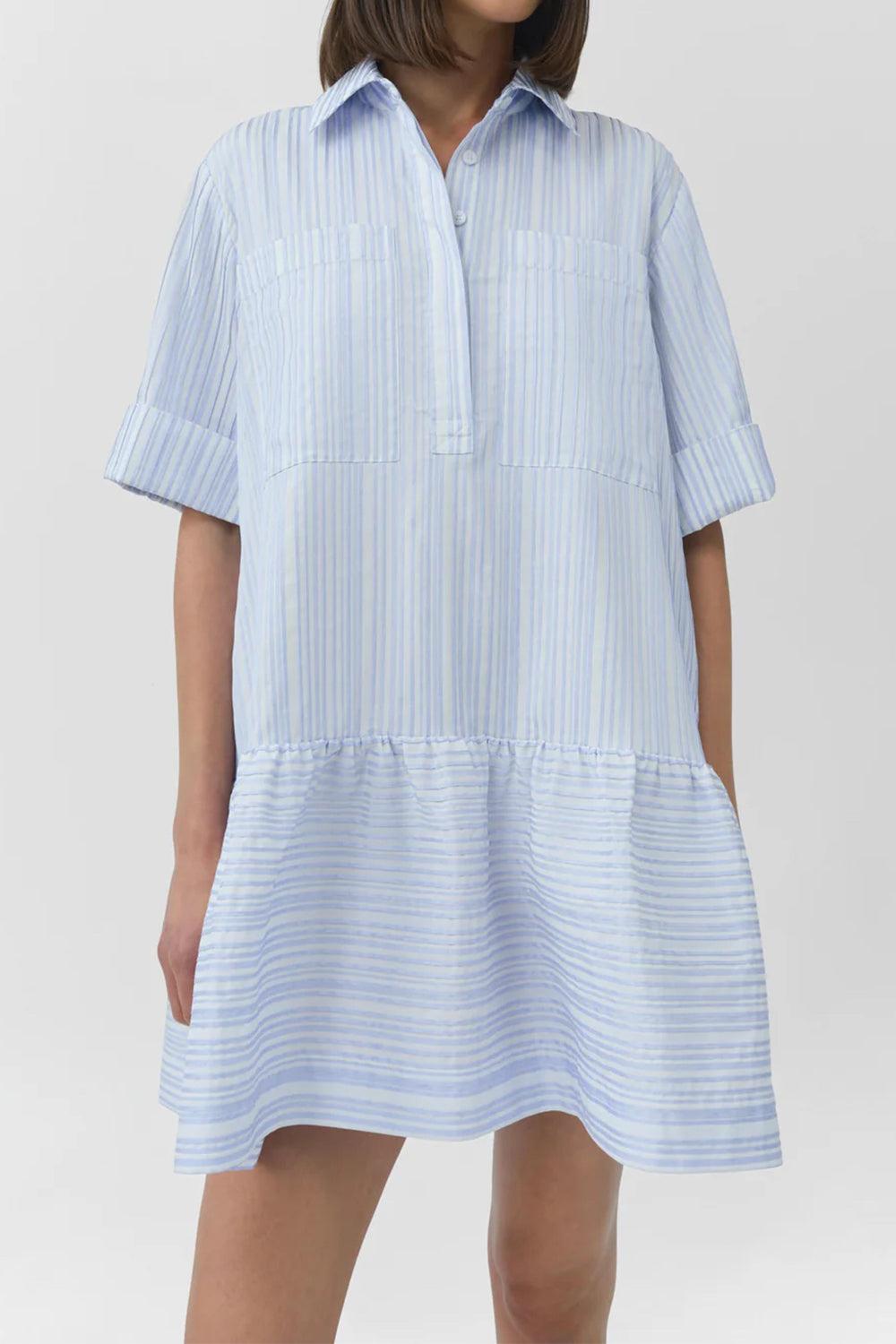 Cris Short Sleeve Shirt Dress-BLUE-XS-CLOTHINGDRESSCASUAL-SIMKHAI
