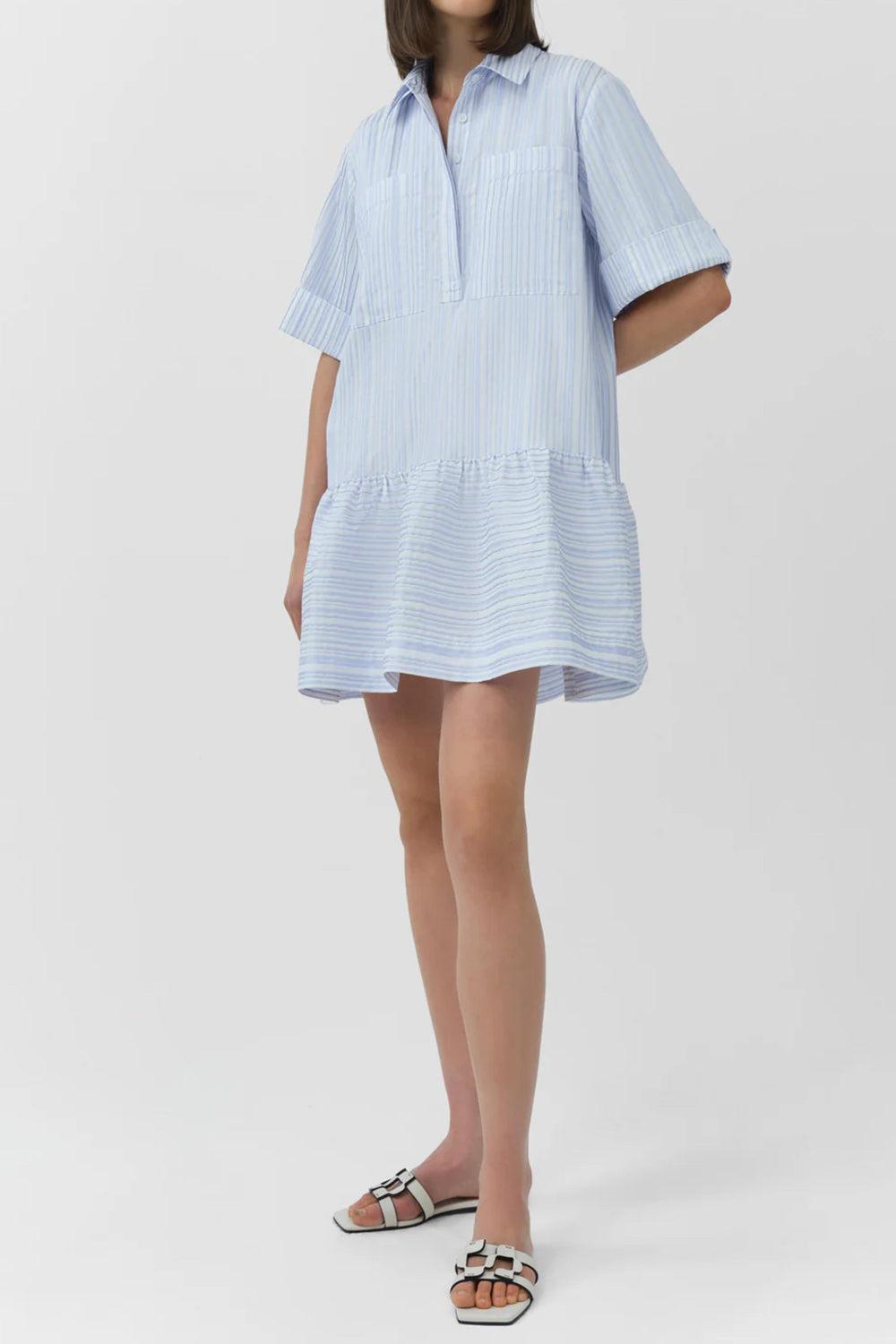 Cris Short Sleeve Shirt Dress-BLUE-XS-CLOTHINGDRESSCASUAL-SIMKHAI