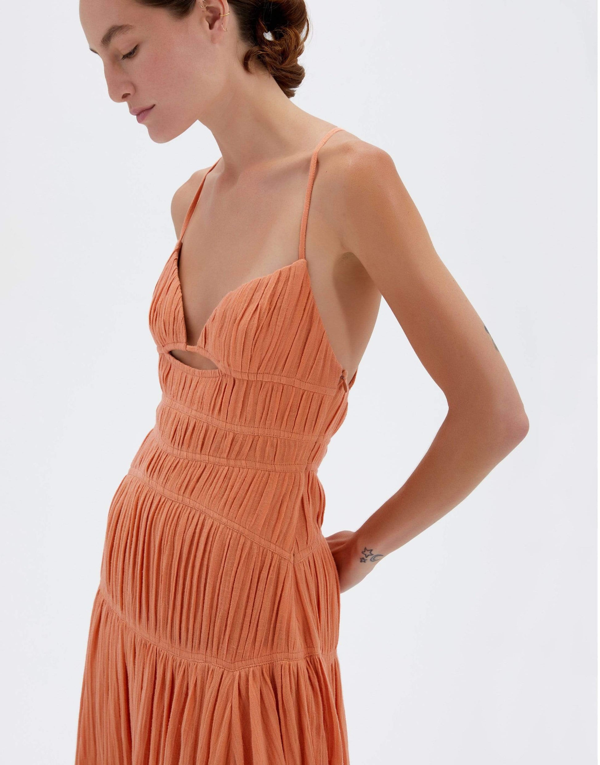 SIMKHAI-Winnie Linen Gauze Dress - Caramel-