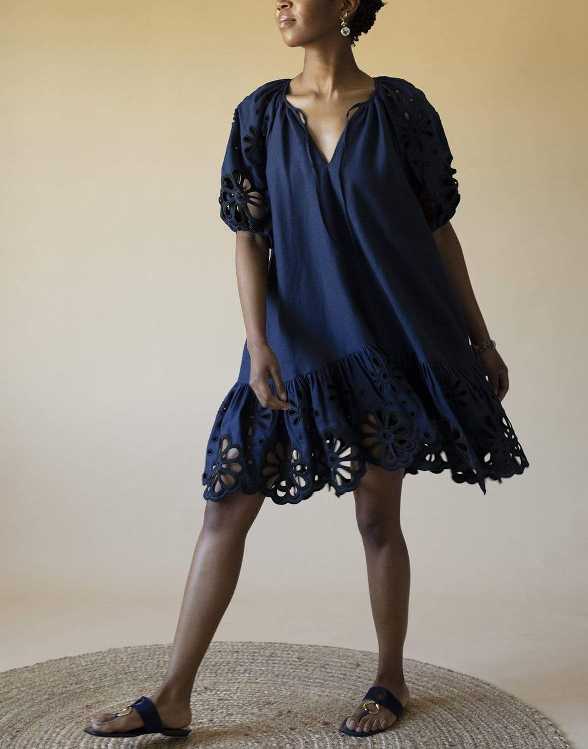 SIMKHAI-Evangelina Broderie Anglaise Mini Dress - Midnight-