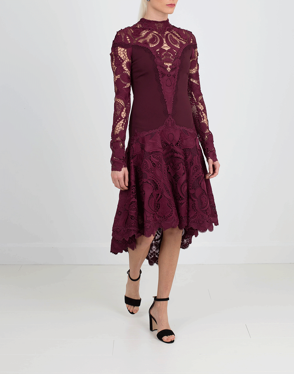 SIMKHAI-Crepe Applique Trumpet Dress-OXBLOOD