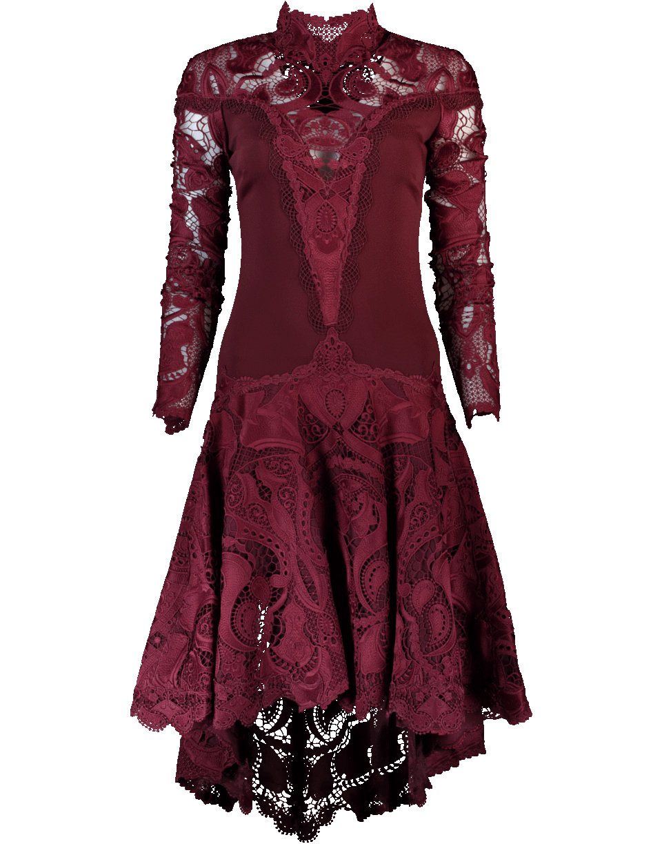 SIMKHAI-Crepe Applique Trumpet Dress-OXBLOOD