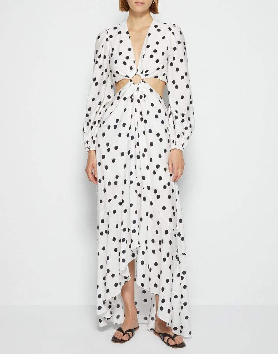 SIMKHAI-Jaelynn Printed Cutout Dress with Puff Sleeves-POLKADOT